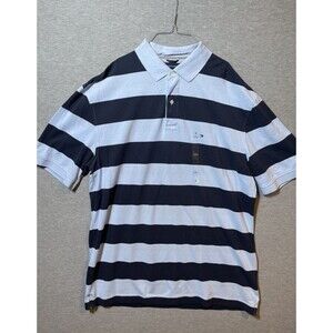Tommy Hilfiger Men's XXL Striped Polo Shirt Navy Blue Light Blue Classic Fit